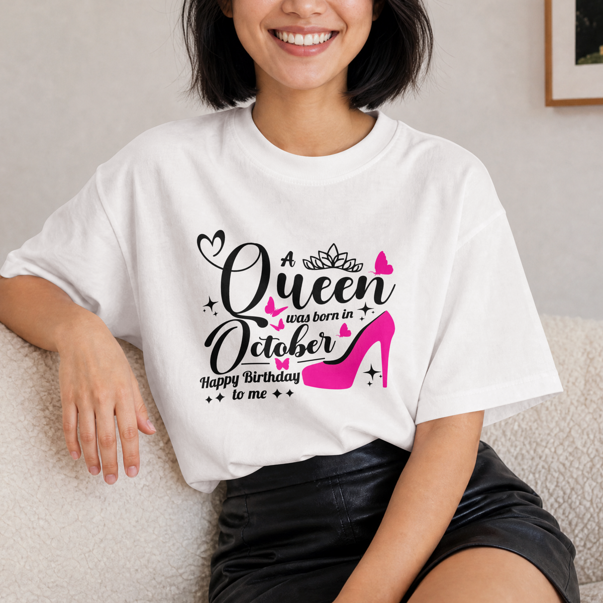Queen Born in October Happy Birthday T-Shirt