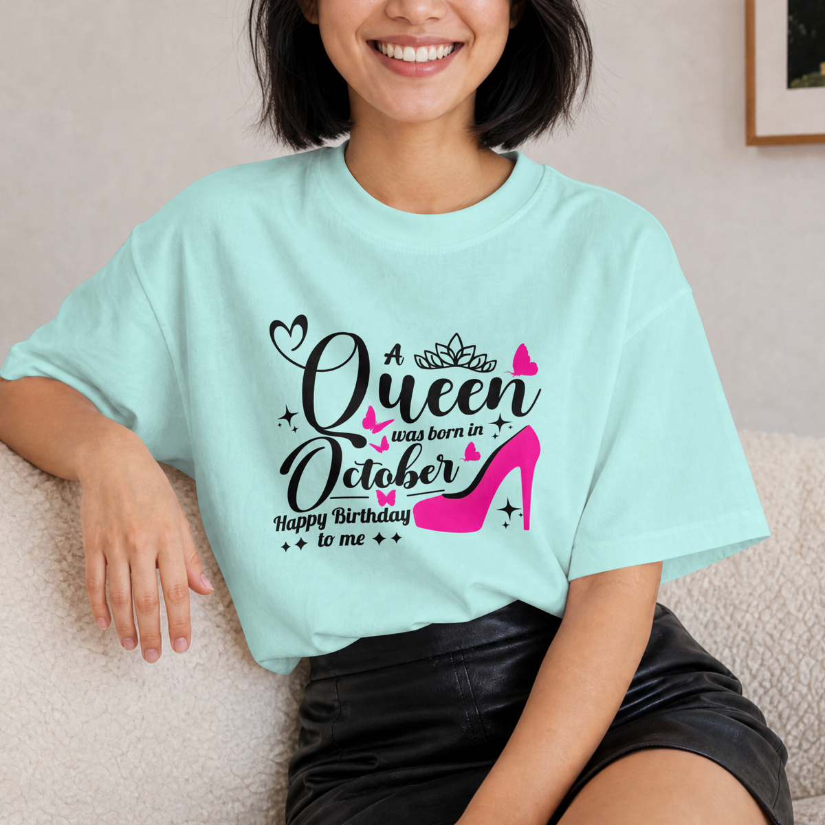 Queen Born in October Happy Birthday T-Shirt