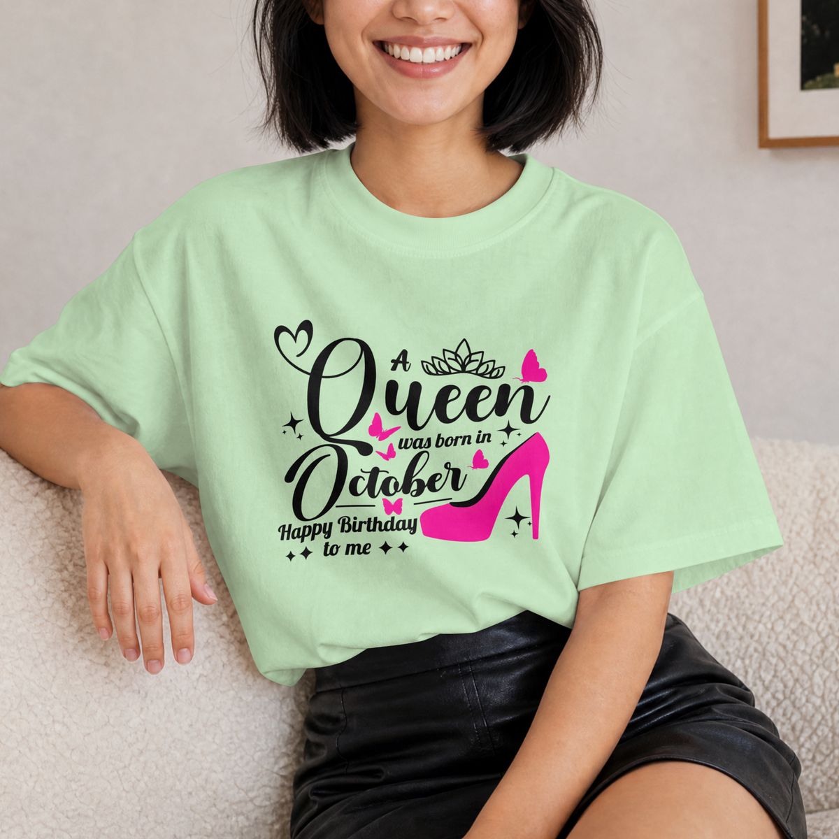 Queen Born in October Happy Birthday T-Shirt