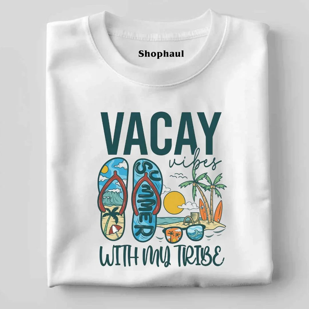 Vacay Vibes with my Tribe Beach T-Shirt - White / XS 