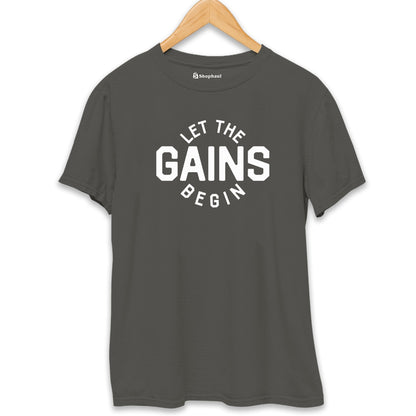 Let the Gain Begin Gym T-Shirt  Charcoal-Melange-XXL