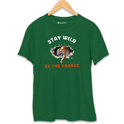 Stay Wild Tiger T-Shirt  Bottle-Green-XXL