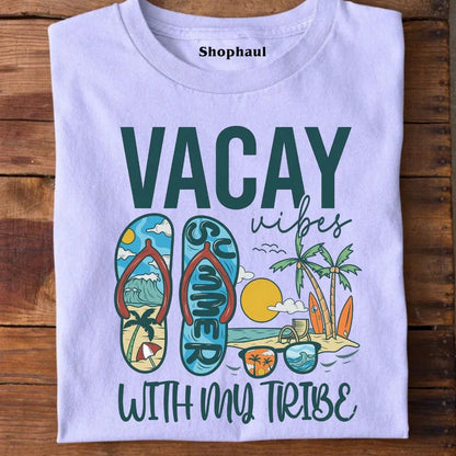 Vacay Vibes with my Tribe Beach T-Shirt - Lavender / XS 