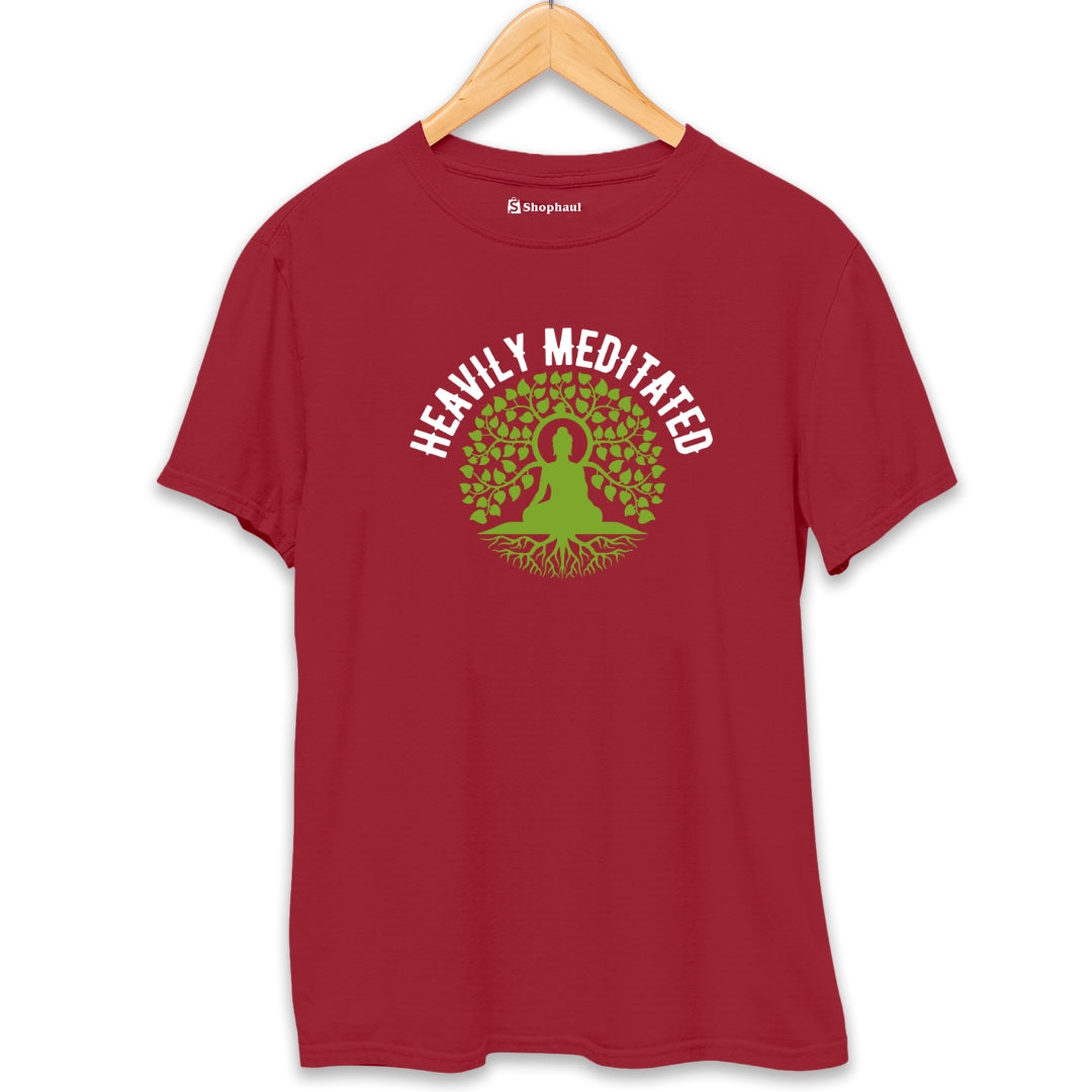 Heavily Meditated Yoga T-Shirt  Maroon-XXL