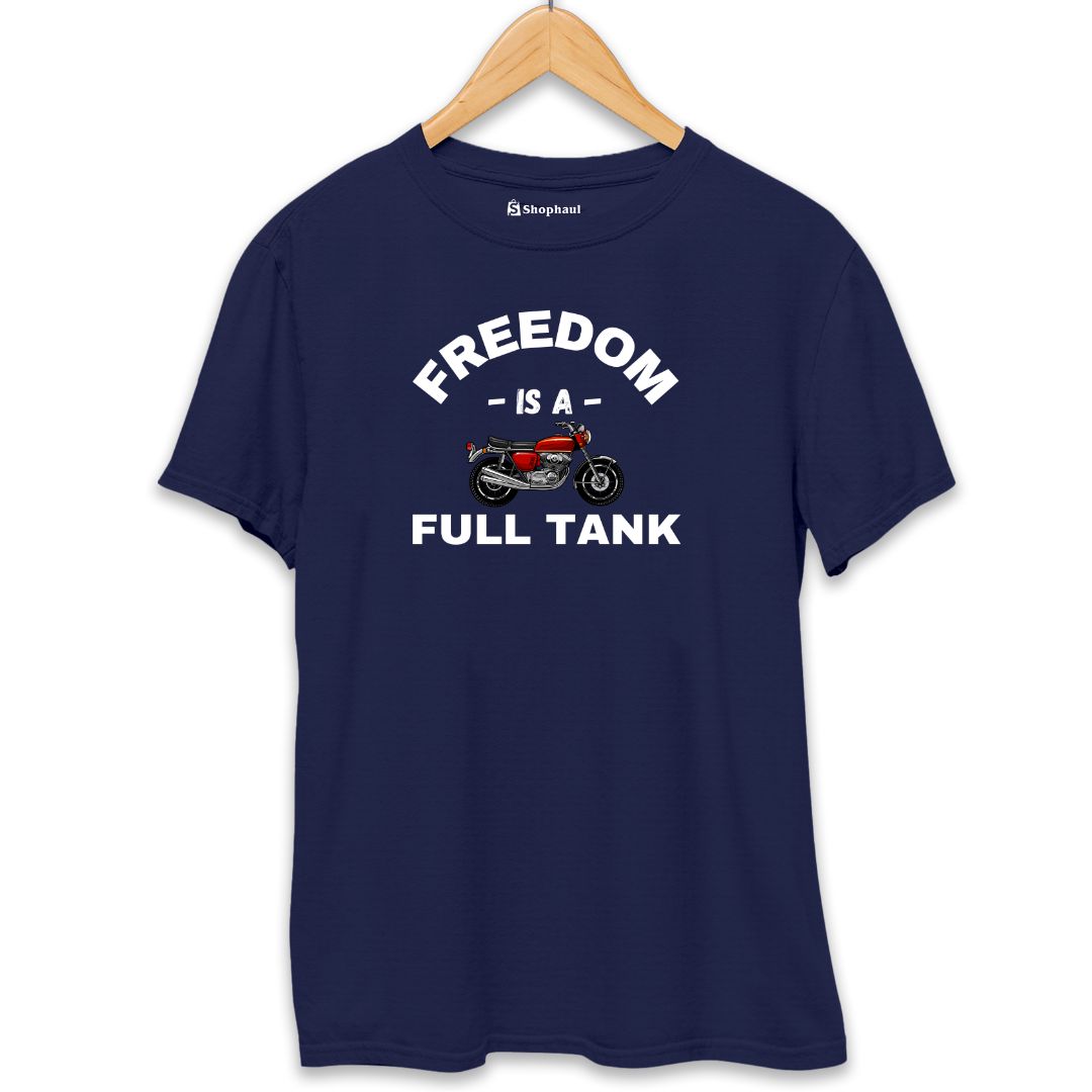 Freedom is a Full Tank Biker T-Shirt  Navy-Blue-XXL