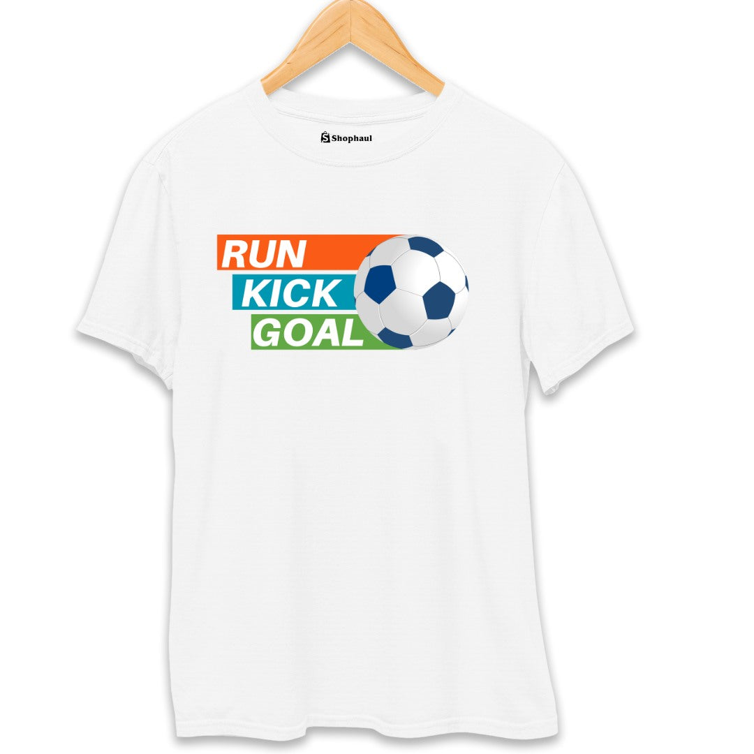 Run Kick Goal Football T-Shirt  White-XXL