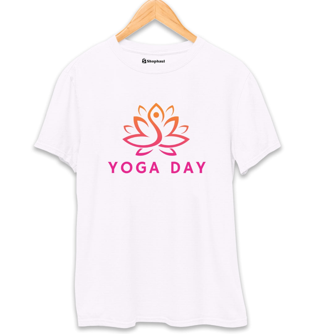 Yoga Day Lotus T-Shirt  White-XXL