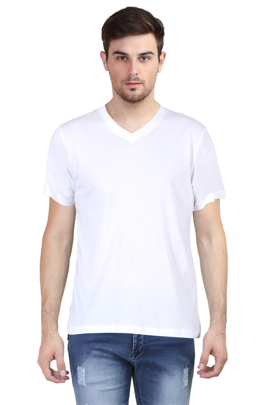 White V Neck Plain T-Shirt The Shophaul