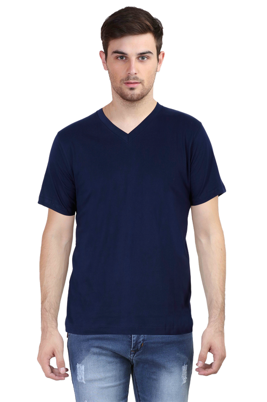 Navy Blue V Neck Plain T-Shirt The Shophaul