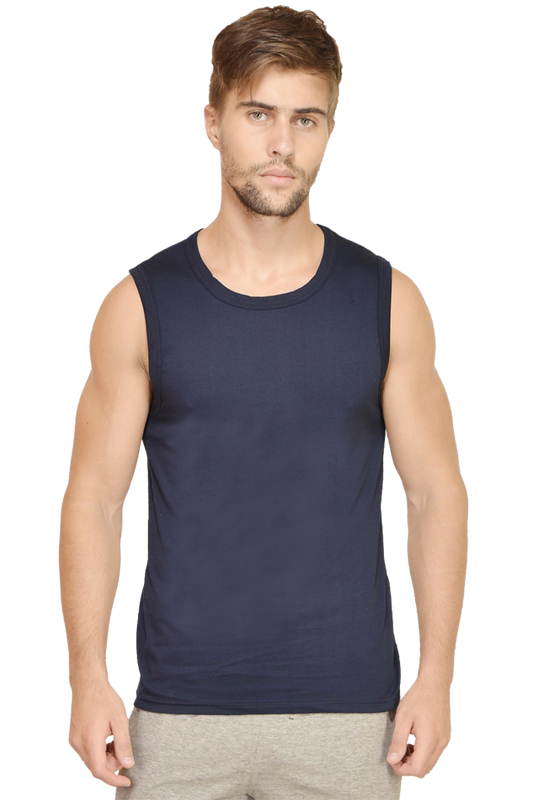 Navy Blue Sleeveless Plain T-Shirt The Shophaul