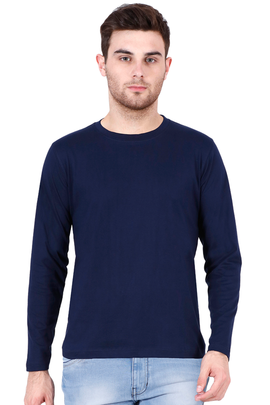 Navy Blue Full Sleeve Plain T-Shirt The Shophaul