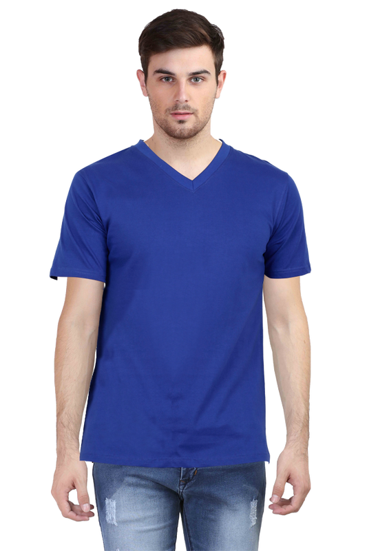 Royal Blue V Neck Plain T-Shirt The Shophaul